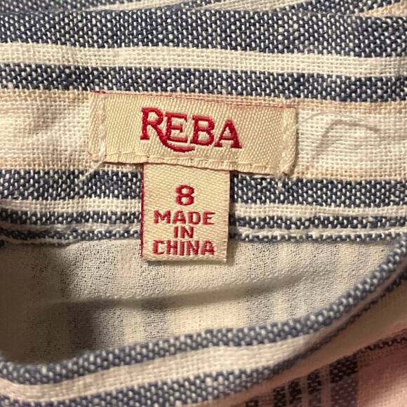 Reba Womens 8 Blue/White Tiered Linen Blend Lining FrontSlit Skirt Cottage Core - Picture 5 of 7